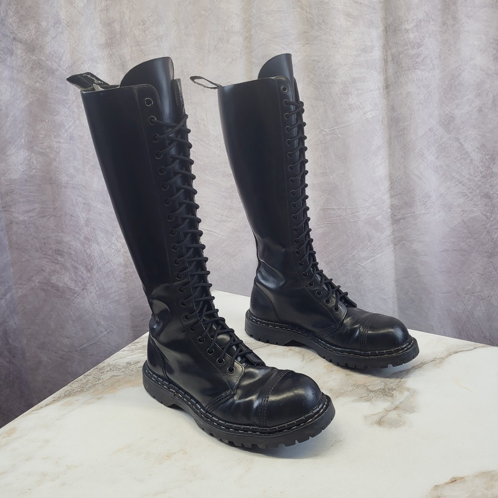 Gripfast Size 9 Men's 20-Eye Tall Lace Up Boots Black Punk Goth Cap Toe